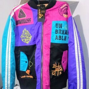 Colorful Bomber Jacket with Graphic Patches